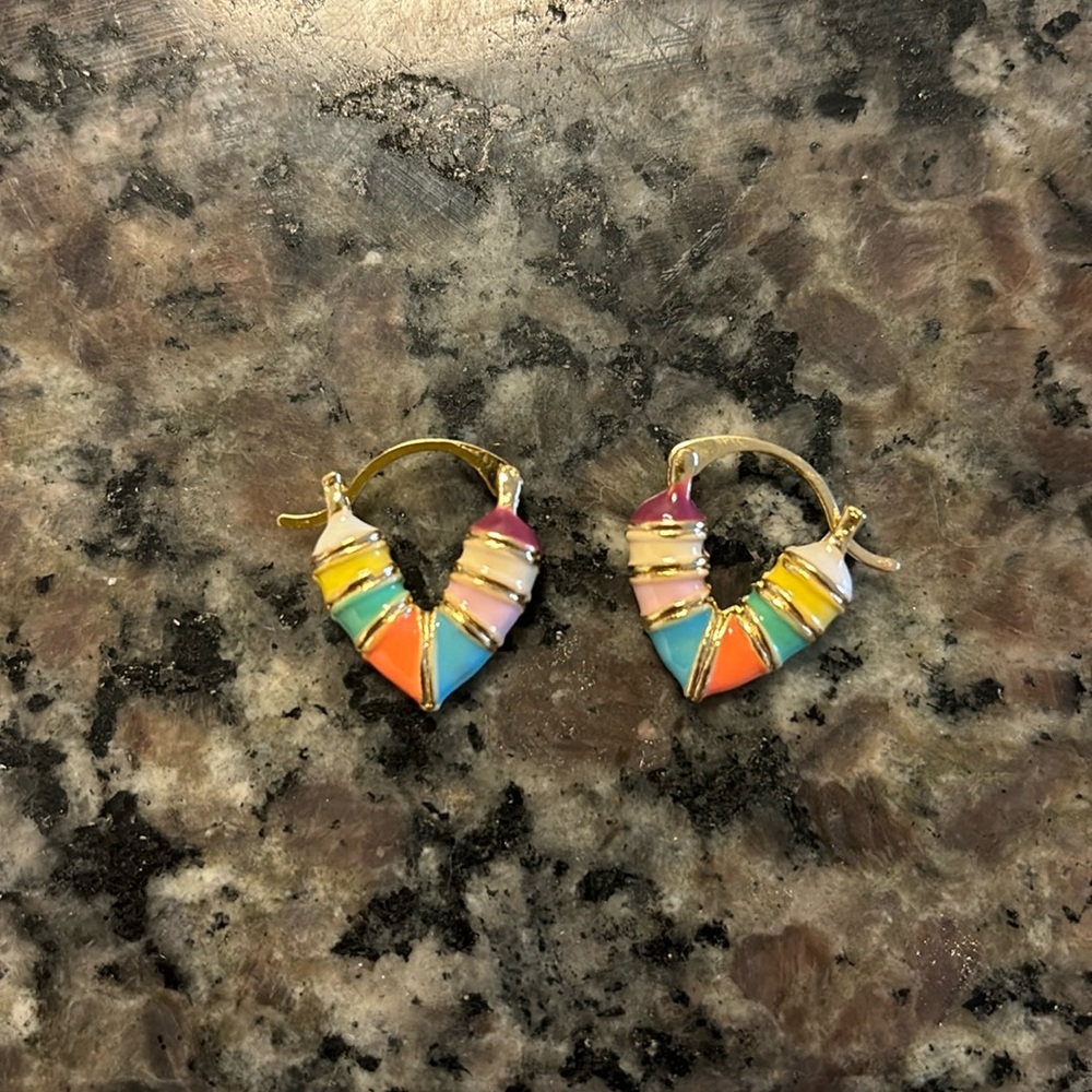 rainbow and gold hoops multicolor heart hoop earrings